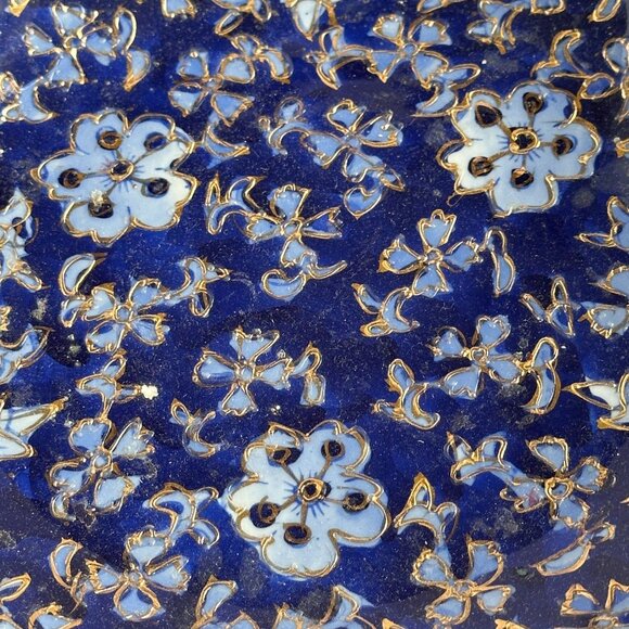 Vintage Cobalt Blue Porcelain Bowl, Floral Gold Gilt Imari Style, Made in China - Picture 5 of 11